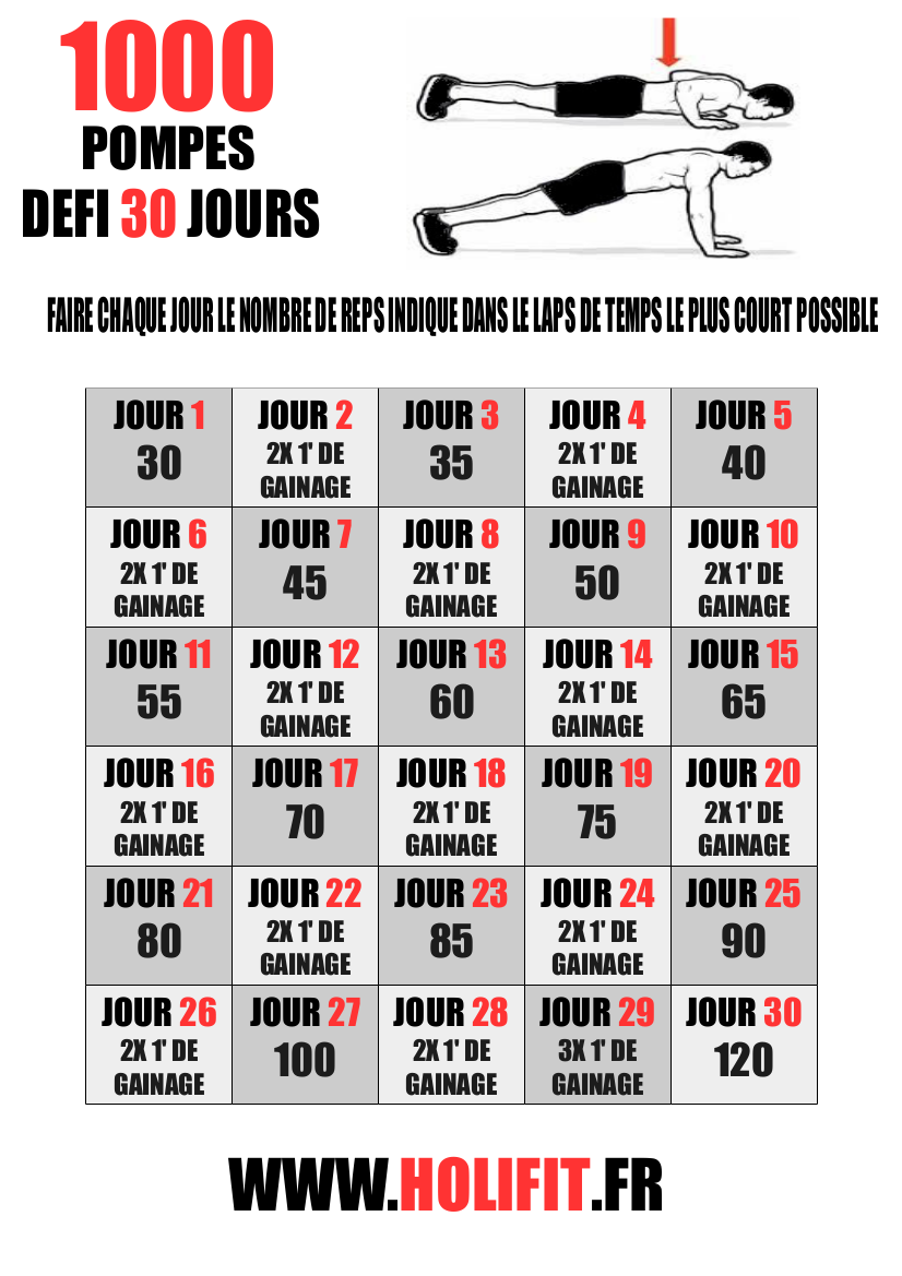 Gainage tous les jours : défi pompes, abdos et planche - 100 pompes  quotidiennes